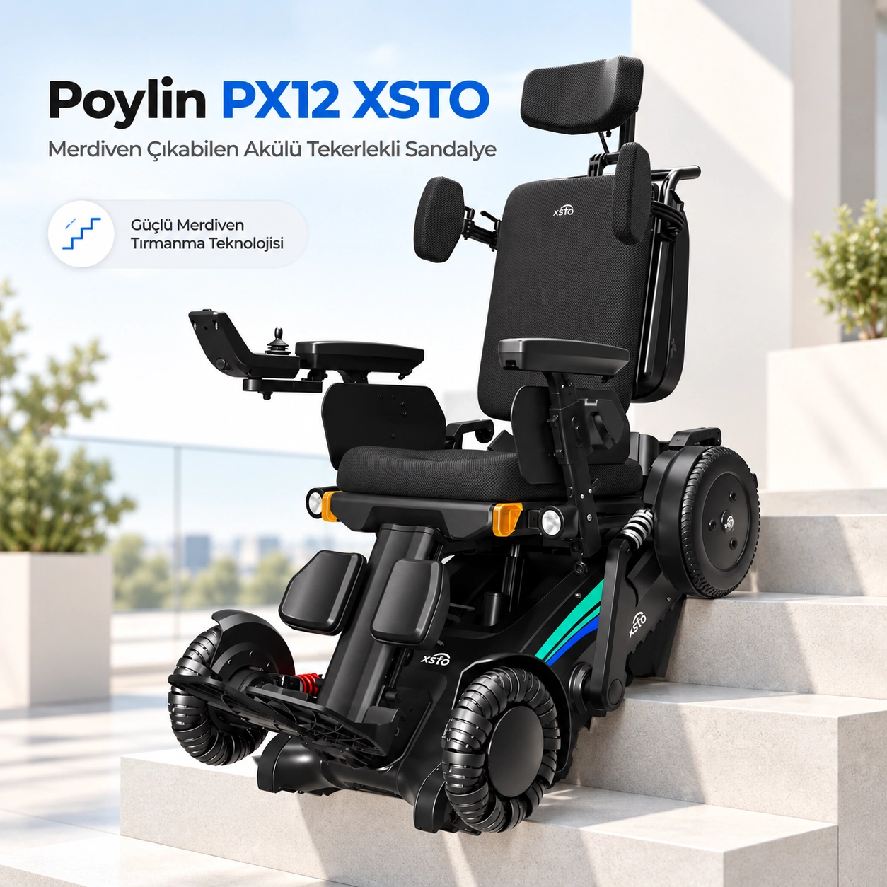 Poylin PX12 XSTO Merdiven Çıkan Akülü Tekerlekli Sandalye