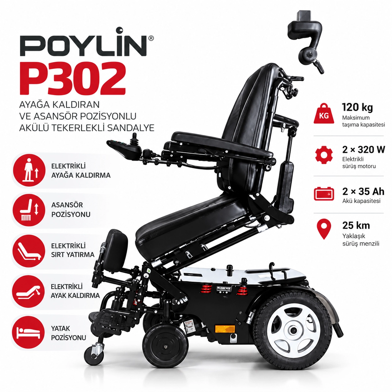 Poylin P302 Ayağa Kaldıran Akülü Tekerlekli Sandalye